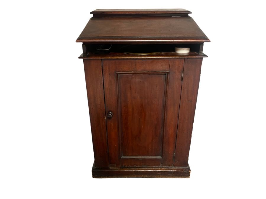 Antique English Gentleman’s Sea Captain’s Ship Pedestal Washstand With (3) Vintage Straight Razors 24W X 22D X 38H [Photo 2]