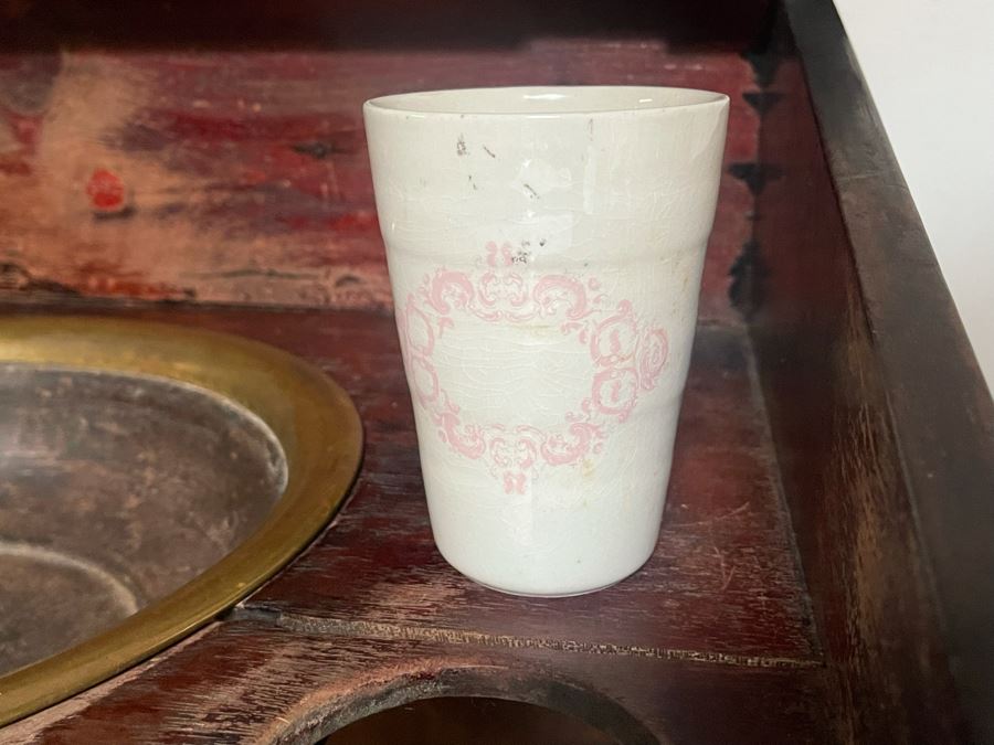 Antique English Gentleman’s Sea Captain’s Ship Pedestal Washstand With (3) Vintage Straight Razors 24W X 22D X 38H [Photo 10]