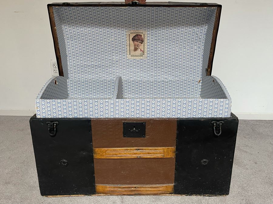 Vintage Domed Wood And Metal Trunk 32W X 17D X 19H [Photo 7]