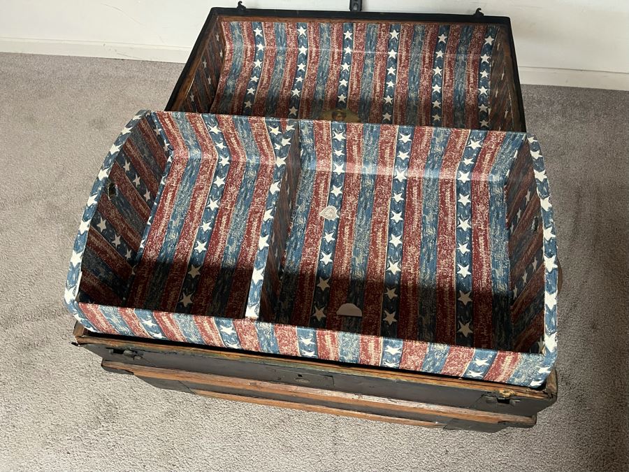 Vintage Domed Wood And Metal Trunk 27W X 16D X 20H [Photo 9]