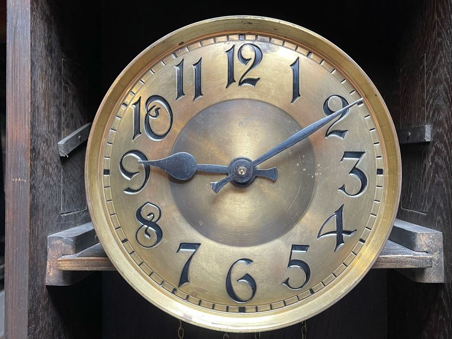 Antique Working Grandfather Clock With Carved Wooden Case 19W X 11D X 84.5H [Photo 5]