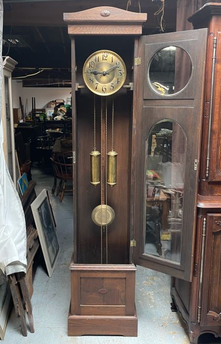 Antique Working Grandfather Clock With Carved Wooden Case 19W X 11D X 84.5H [Photo 2]