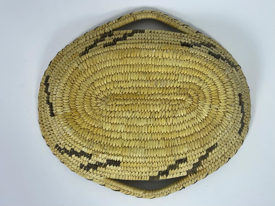 Vintage Native American Indian Papago Woven Basket With Handles 11.5W X 10.5D X 2H [Photo 11]