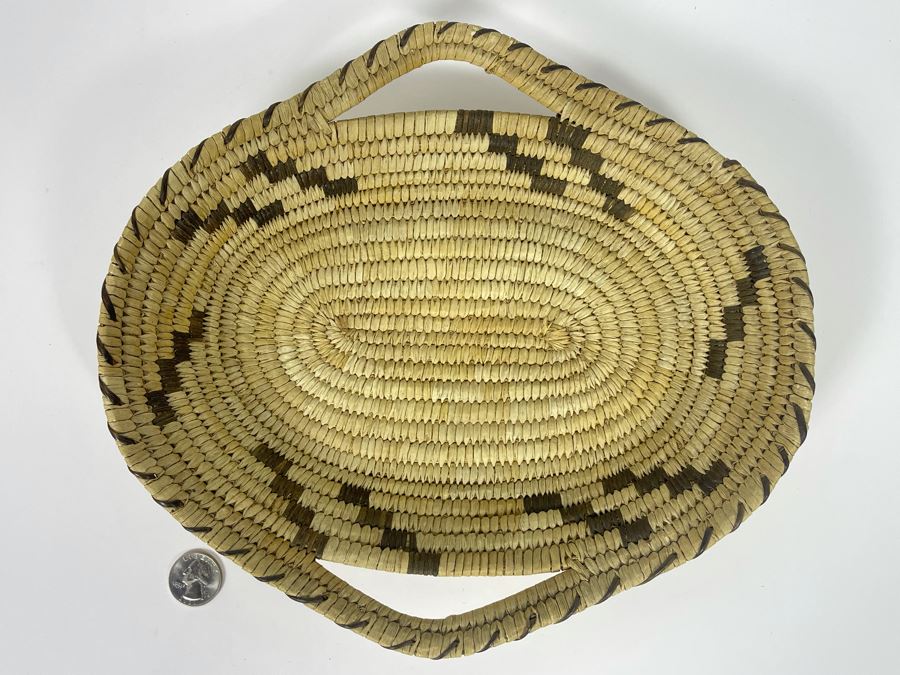 Vintage Native American Indian Papago Woven Basket With Handles 11.5W X 10.5D X 2H [Photo 5]
