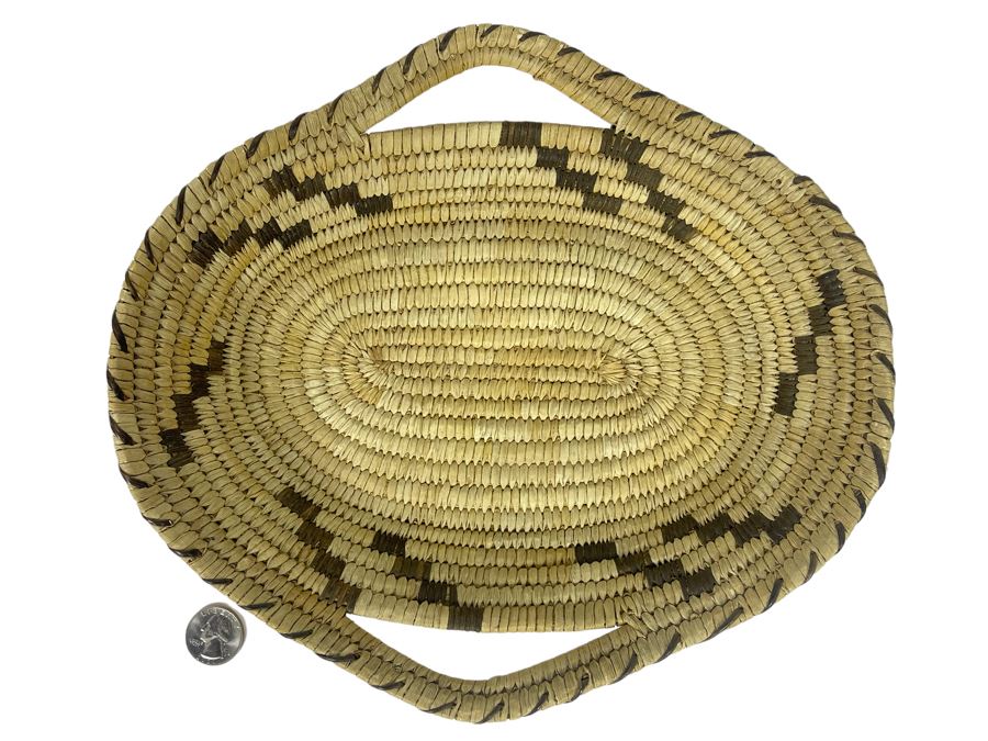 Vintage Native American Indian Papago Woven Basket With Handles 11.5W X 10.5D X 2H [Photo 1]