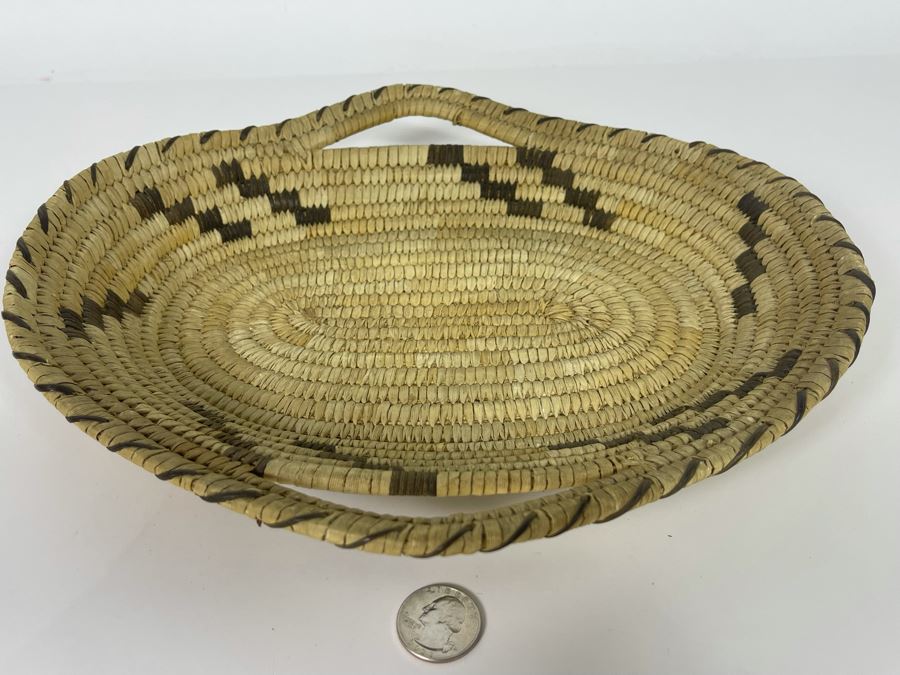 Vintage Native American Indian Papago Woven Basket With Handles 11.5W X 10.5D X 2H [Photo 2]