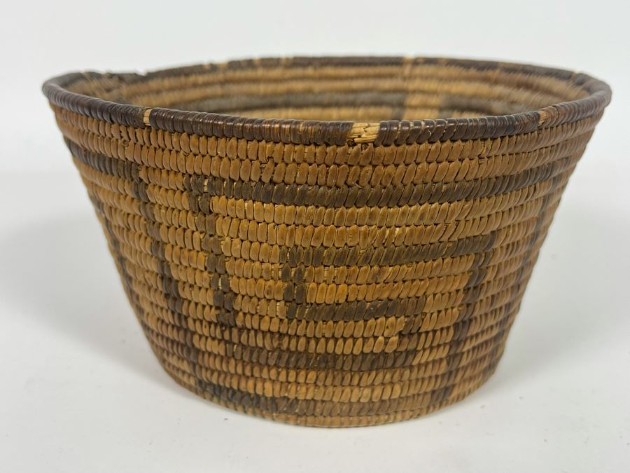 Antique Native American Indian Pima Basket From Arizona Circa 1910 Some Wear From Age 6.5W X 3.5H [Photo 3]