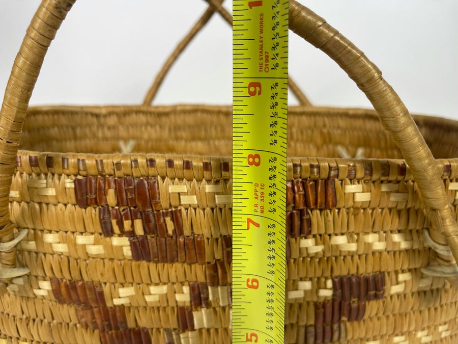 Large Vintage Fraser River (Thompson) Native American Indian Basket With Handles 14W X 8D X 8H [Photo 12]