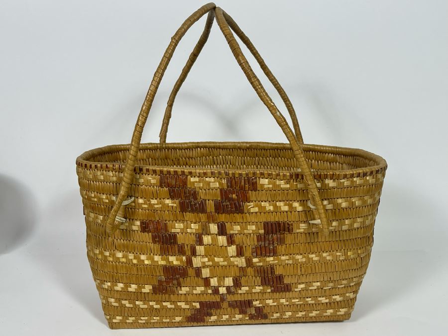 Large Vintage Fraser River (Thompson) Native American Indian Basket With Handles 14W X 8D X 8H [Photo 2]