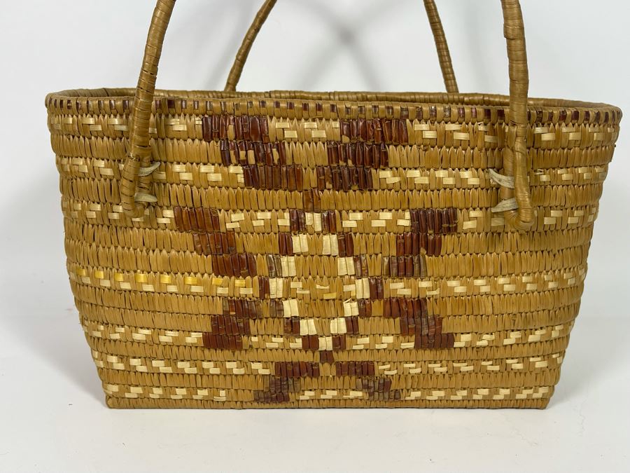 Large Vintage Fraser River (Thompson) Native American Indian Basket With Handles 14W X 8D X 8H [Photo 6]