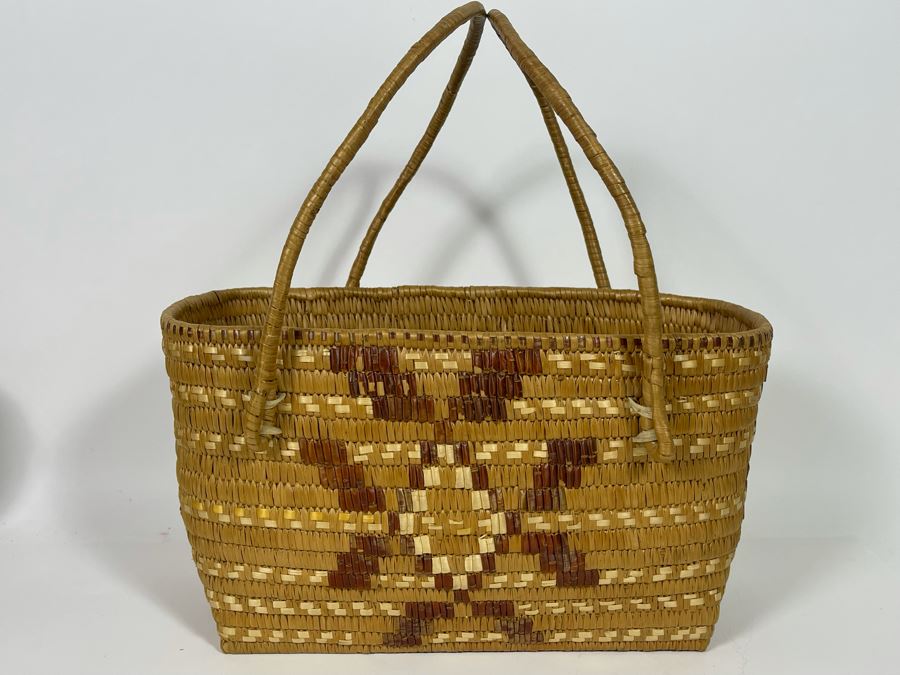 Large Vintage Fraser River (Thompson) Native American Indian Basket With Handles 14W X 8D X 8H [Photo 5]