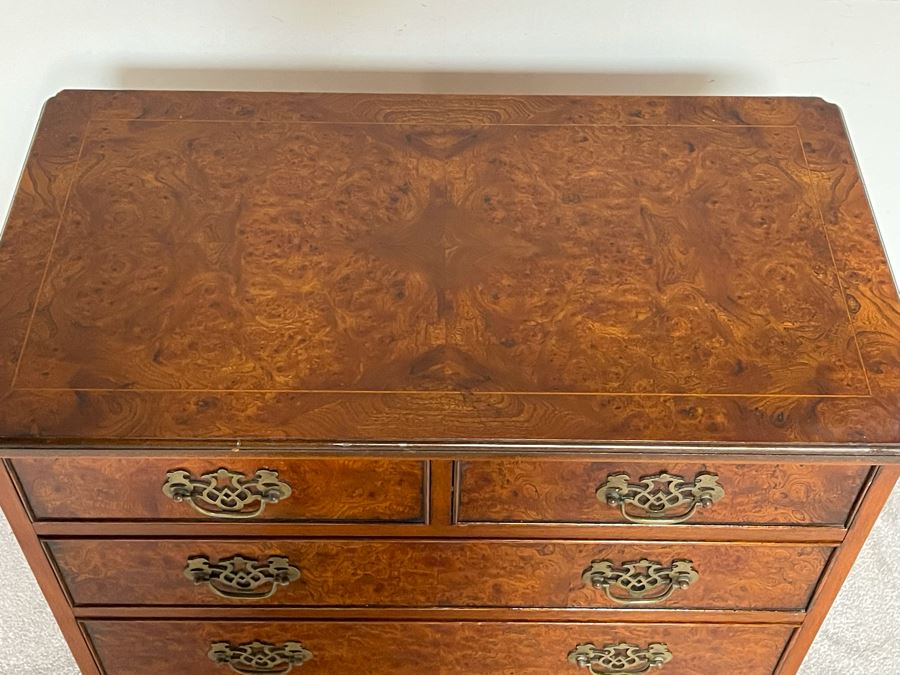 Vintage Burled Walnut Chest Of Drawers Dresser By Southampton 30W X 16.5D X 32H [Photo 4]