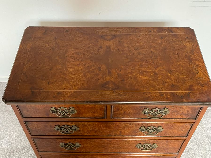 Vintage Burled Walnut Chest Of Drawers Dresser By Southampton 30W X 16.5D X 32H [Photo 5]
