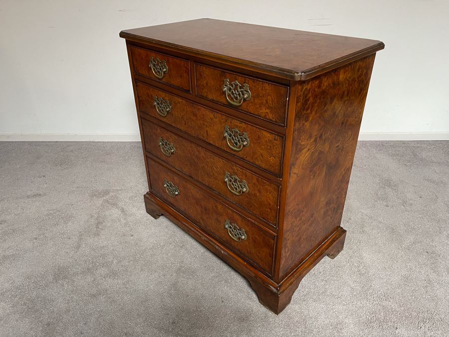 Vintage Burled Walnut Chest Of Drawers Dresser By Southampton 30W X 16.5D X 32H [Photo 11]