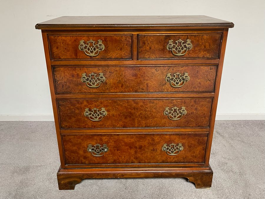 Vintage Burled Walnut Chest Of Drawers Dresser By Southampton 30W X 16.5D X 32H [Photo 3]