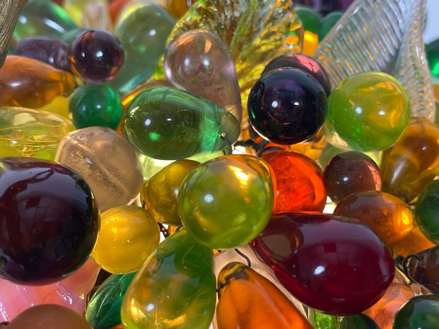 Vintage Egyptian Revival Footed Gilt Metal Centerpiece Table Lamp With Glass Fruit Working Recently Rewired [Photo 9]