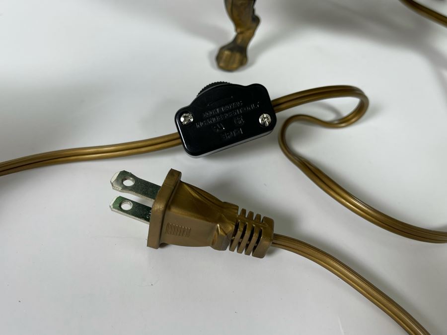 Vintage Egyptian Revival Footed Gilt Metal Centerpiece Table Lamp With Glass Fruit Working Recently Rewired [Photo 13]