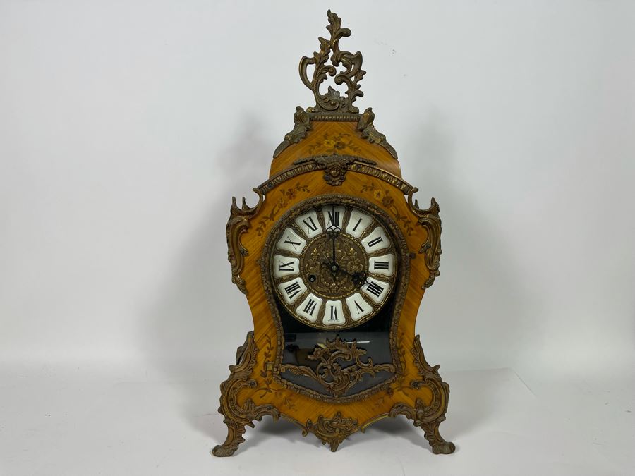 Vintage French Louis XIV Style Wooden Inlay Pendulum Mantel Clock By Artem With German FHS Movement With Original Instructions Working [Photo 3]
