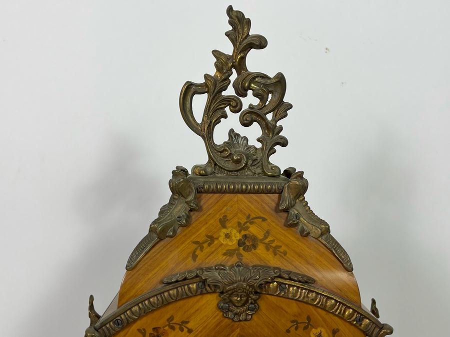 Vintage French Louis XIV Style Wooden Inlay Pendulum Mantel Clock By Artem With German FHS Movement With Original Instructions Working [Photo 4]