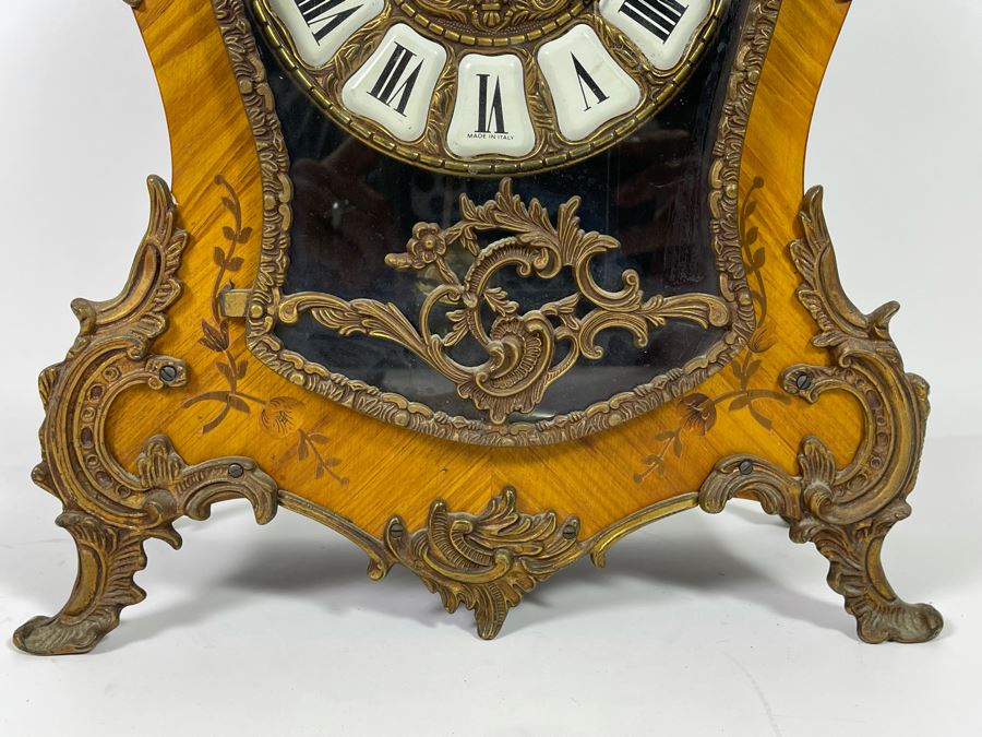 Vintage French Louis XIV Style Wooden Inlay Pendulum Mantel Clock By Artem With German FHS Movement With Original Instructions Working [Photo 7]