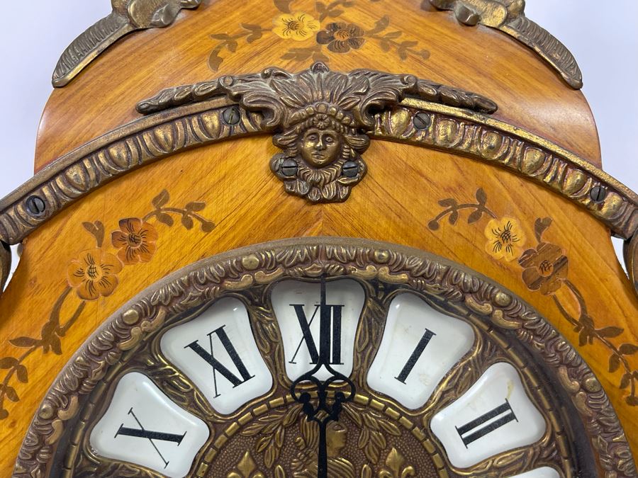 Vintage French Louis XIV Style Wooden Inlay Pendulum Mantel Clock By Artem With German FHS Movement With Original Instructions Working [Photo 5]