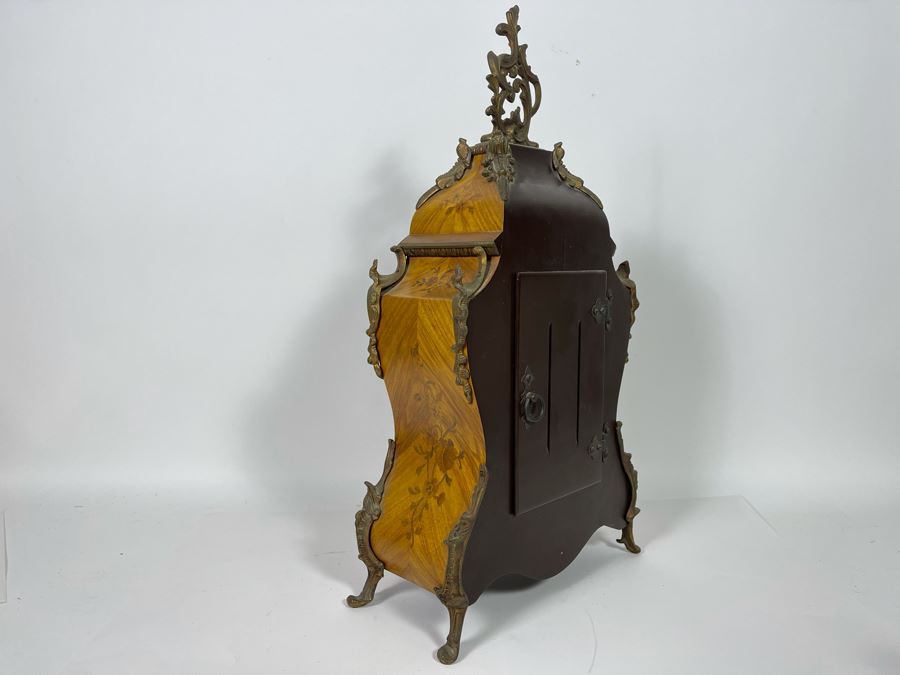 Vintage French Louis XIV Style Wooden Inlay Pendulum Mantel Clock By Artem With German FHS Movement With Original Instructions Working [Photo 18]