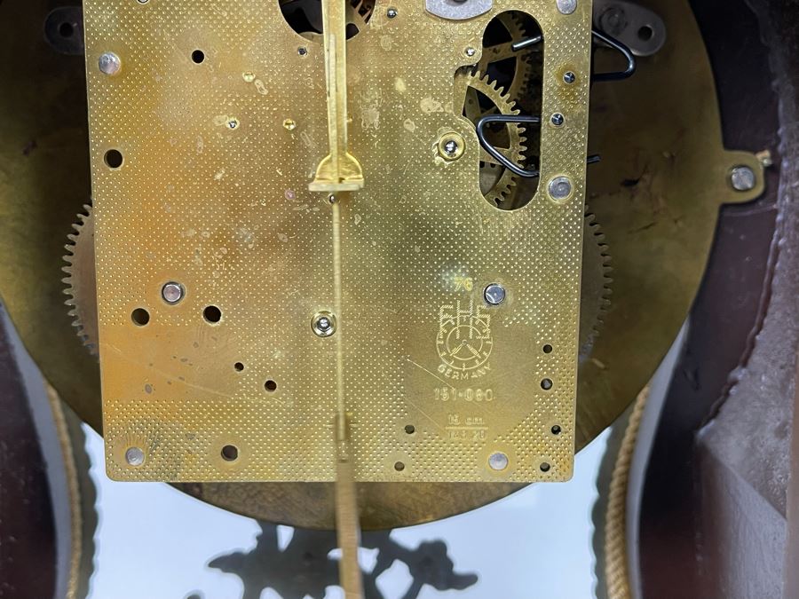 Vintage French Louis XIV Style Wooden Inlay Pendulum Mantel Clock By Artem With German FHS Movement With Original Instructions Working [Photo 20]