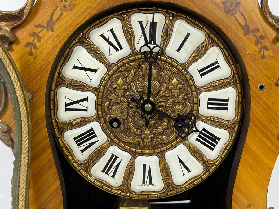 Vintage French Louis XIV Style Wooden Inlay Pendulum Mantel Clock By Artem With German FHS Movement With Original Instructions Working [Photo 9]