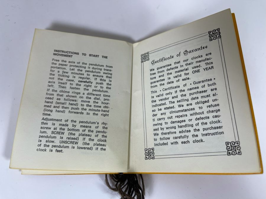 Vintage French Louis XIV Style Wooden Inlay Pendulum Mantel Clock By Artem With German FHS Movement With Original Instructions Working [Photo 27]