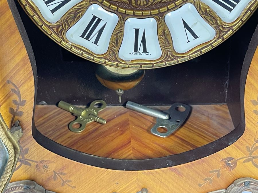 Vintage French Louis XIV Style Wooden Inlay Pendulum Mantel Clock By Artem With German FHS Movement With Original Instructions Working [Photo 11]