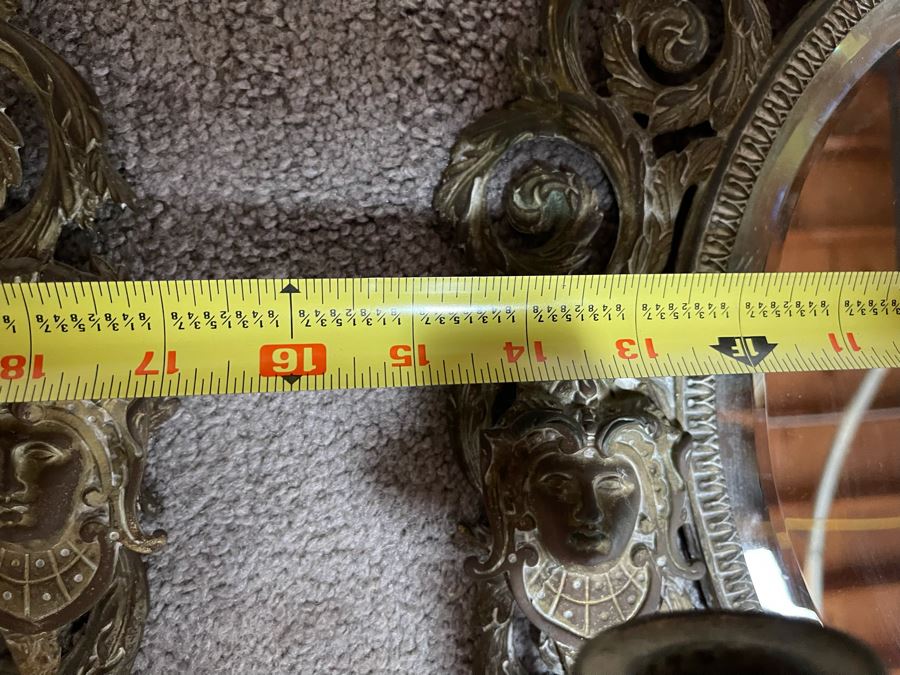 Pair Of Vintage Brass Wall Candelabras Mirrors 15W X 27H X 6D  [Photo 14]
