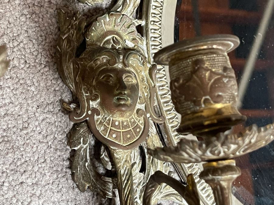 Pair Of Vintage Brass Wall Candelabras Mirrors 15W X 27H X 6D  [Photo 8]