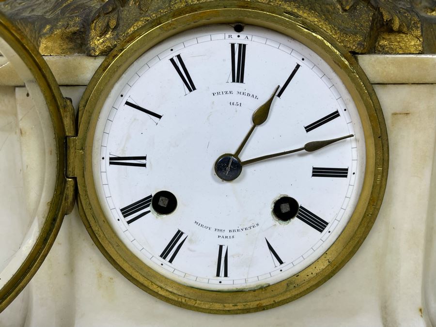 Antique French Gilt Bronze And Marble Mantle Clock Miroy Fres Brevetes Paris Prize Medal 1851 Needs Servicing 17W X 8D X 17H [Photo 5]