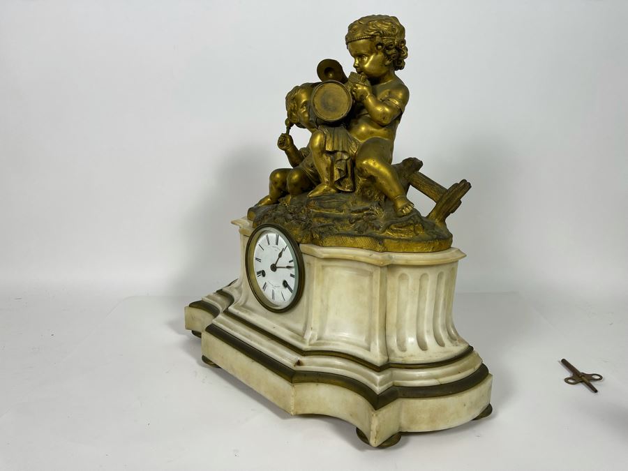 Antique French Gilt Bronze And Marble Mantle Clock Miroy Fres Brevetes Paris Prize Medal 1851 Needs Servicing 17W X 8D X 17H [Photo 13]