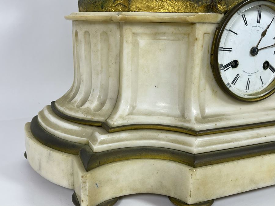 Antique French Gilt Bronze And Marble Mantle Clock Miroy Fres Brevetes Paris Prize Medal 1851 Needs Servicing 17W X 8D X 17H [Photo 11]