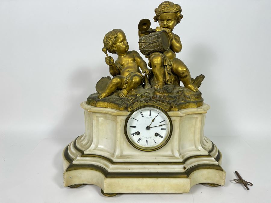 Antique French Gilt Bronze And Marble Mantle Clock Miroy Fres Brevetes Paris Prize Medal 1851 Needs Servicing 17W X 8D X 17H [Photo 3]