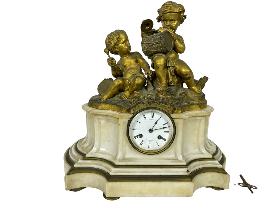 Antique French Gilt Bronze And Marble Mantle Clock Miroy Fres Brevetes Paris Prize Medal 1851 Needs Servicing 17W X 8D X 17H