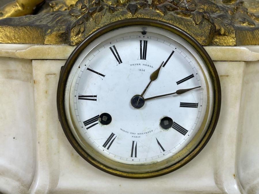 Antique French Gilt Bronze And Marble Mantle Clock Miroy Fres Brevetes Paris Prize Medal 1851 Needs Servicing 17W X 8D X 17H [Photo 4]