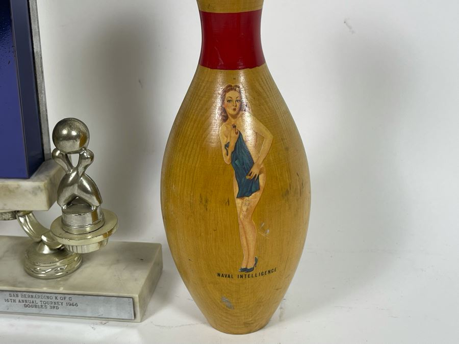 Vintage Wooden Bowling Pins And Bowling Trophies [Photo 6]