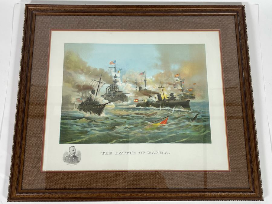 The Battle Of Manila Fought By Rear Admiral Dewey Lithograph Framed In Excellent Condition Copyright 1898 By Muller, Luchsinger & Co New York 19 X 16 [Photo 2]