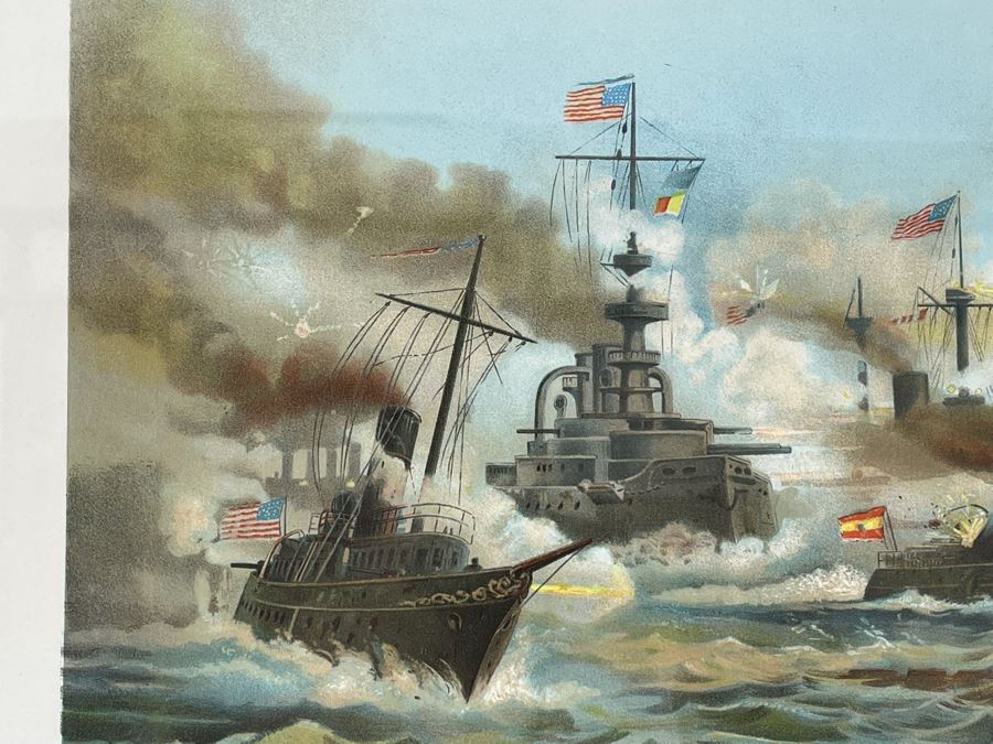 The Battle Of Manila Fought By Rear Admiral Dewey Lithograph Framed In Excellent Condition Copyright 1898 By Muller, Luchsinger & Co New York 19 X 16 [Photo 4]