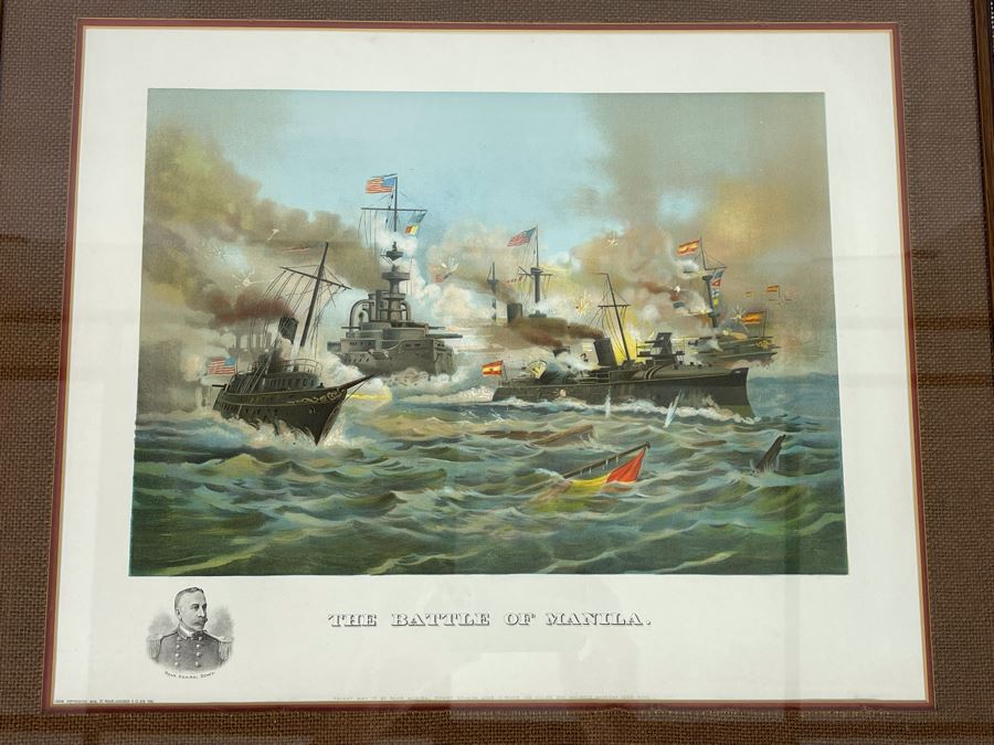 The Battle Of Manila Fought By Rear Admiral Dewey Lithograph Framed In Excellent Condition Copyright 1898 By Muller, Luchsinger & Co New York 19 X 16 [Photo 1]