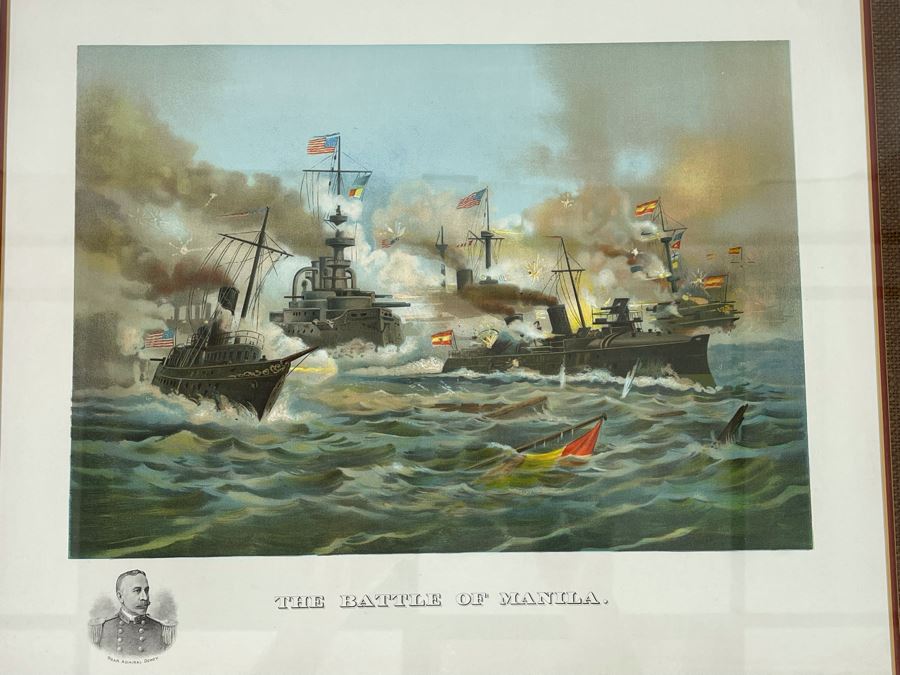 The Battle Of Manila Fought By Rear Admiral Dewey Lithograph Framed In Excellent Condition Copyright 1898 By Muller, Luchsinger & Co New York 19 X 16 [Photo 3]