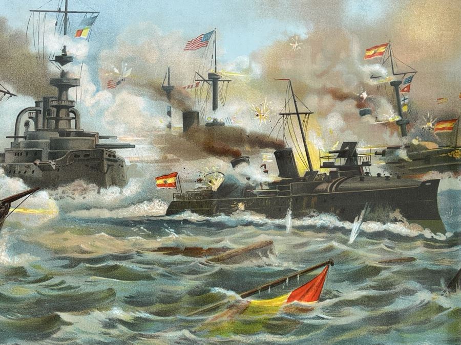 The Battle Of Manila Fought By Rear Admiral Dewey Lithograph Framed In Excellent Condition Copyright 1898 By Muller, Luchsinger & Co New York 19 X 16 [Photo 5]