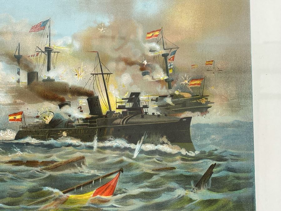 The Battle Of Manila Fought By Rear Admiral Dewey Lithograph Framed In Excellent Condition Copyright 1898 By Muller, Luchsinger & Co New York 19 X 16 [Photo 6]