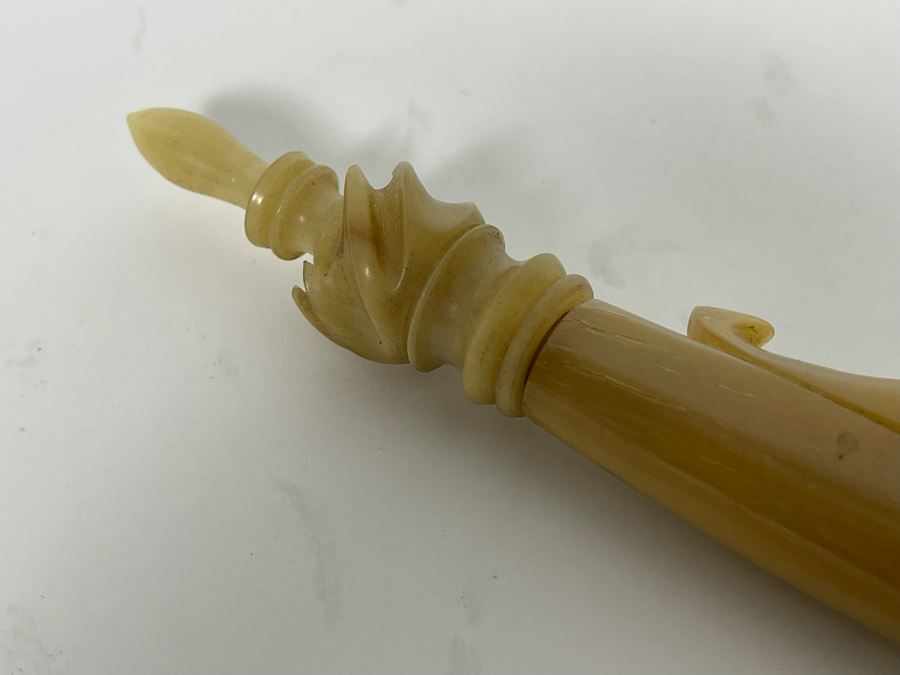 Antique German Carved Horn Painted Porcelain Hunter’s Pipe 15L [Photo 9]