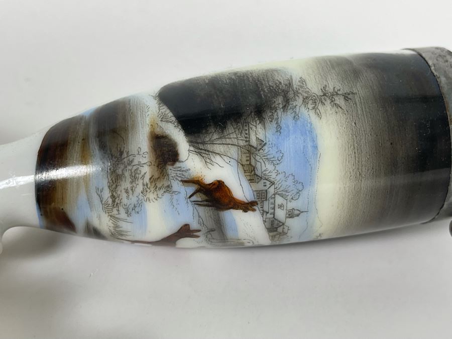Antique German Carved Horn Painted Porcelain Hunter’s Pipe 15L [Photo 4]