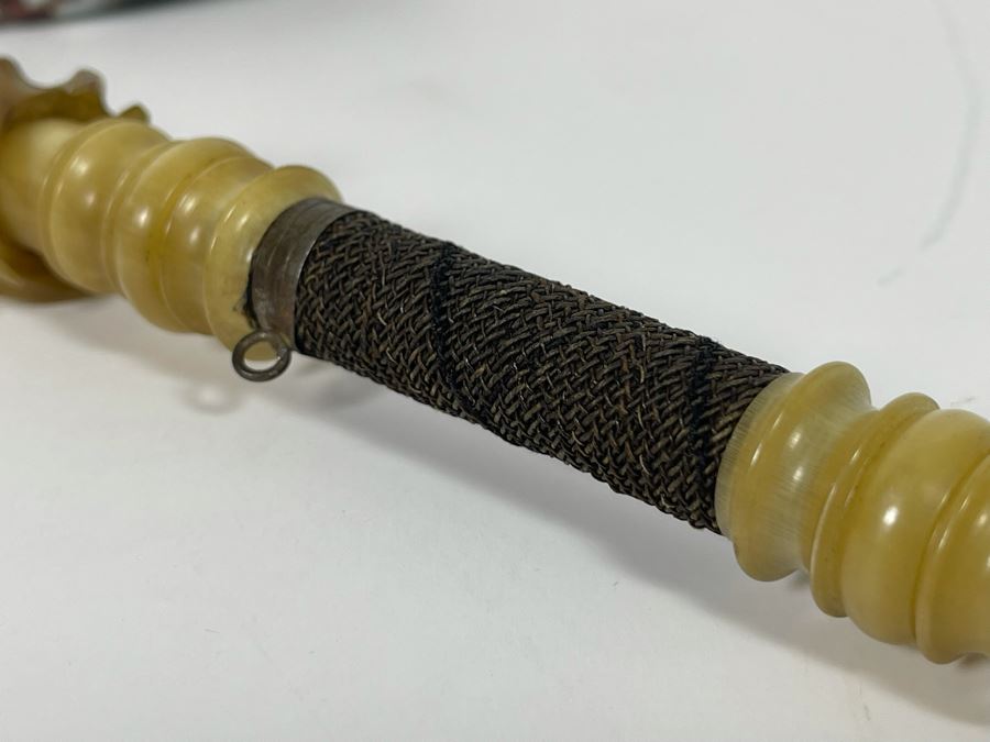 Antique German Carved Horn Painted Porcelain Hunter’s Pipe 15L [Photo 7]