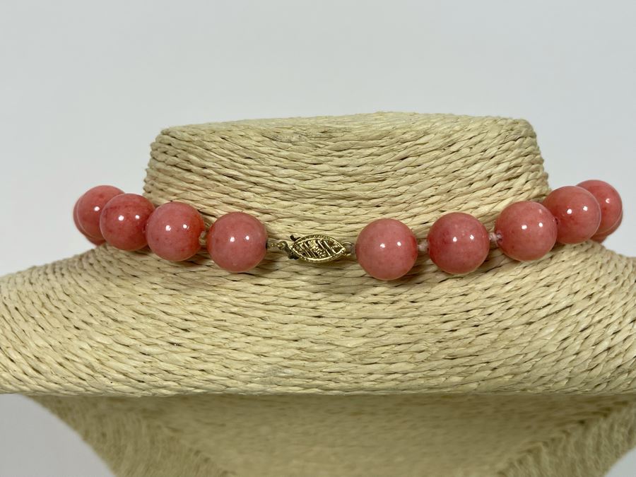 Large Coral Colored 12mm Beads 18” Necklace With 14k Gold Clasp [Photo 5]