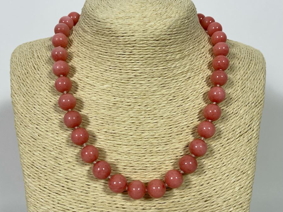 Large Coral Colored 12mm Beads 18” Necklace With 14k Gold Clasp [Photo 3]